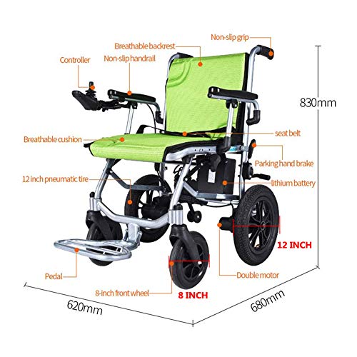 AMITD Ligero Plegable De Silla De Ruedas Eléctrica, De Doble Motor, Manual De Silla De Ruedas Eléctrica De Doble Propósito, Peso Neto 16 Kg, Puede Estar En El Avión,Controlador Dual,Asiento de 45 cm