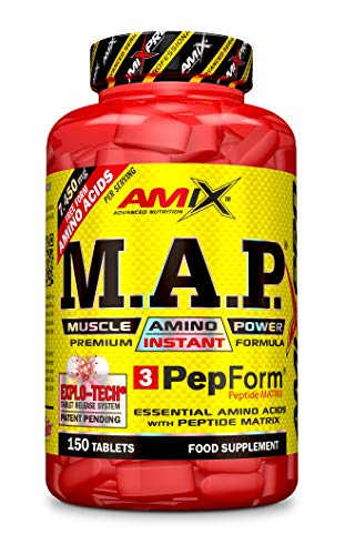 Amix M.A.P. Muscle Amino Acids Power + BCAA, Aminoácidos Esenciales Únicos en una Fórmula Altamente Purificada, 150 Tabletas