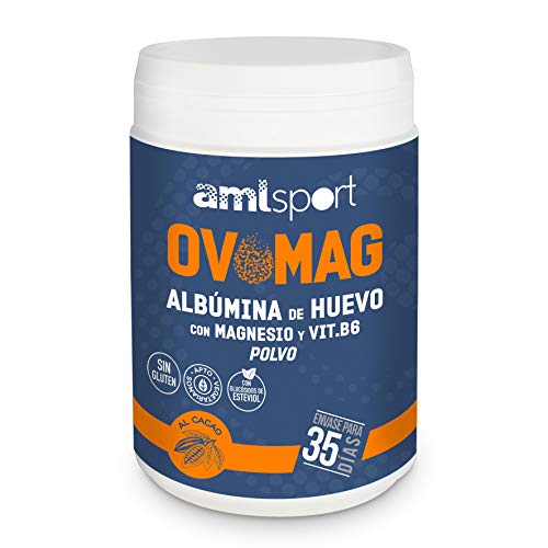 AML SPORT -OVOMAG- Albumina de huevo, Magnesio y Vitamina B6 – 410 gr. Regenerador de fibras musculares. Ayuda a disminuir el cansancio y la fatiga. CACAO 100% PURO NATURAL. Envase para 35 días.