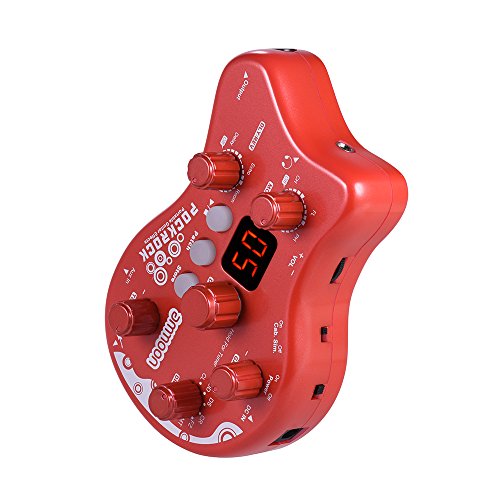 ammoon Múltiples Efecto Pedal PockRock Guitarra Portátil Procesador de Efectos 15 Tipos de Efectos 40 Ritmos del Tambor Función de Ajuste con Adaptador de Corriente (Rojo)