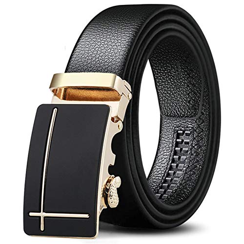 Amody Cinturón de hombres, Cinturón de cuero de la PU para los hombres cinturón negro con la hebilla automática de la aleación para pantalones vaqueros vestidos cinturones