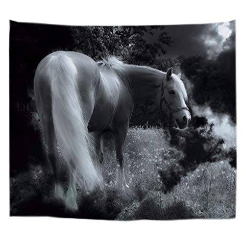 A.Monamour Tapices Caballo Blanco Y Negro En El Prado Misterioso Noche Oscura Cielo Nublado De Retrato De Animales Tapices De Tela Tapices De Pared Decoraciones De Pared para Dormitorios 102x153cm