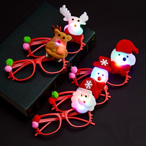Amosfun 5 UNIDS Gafas Divertidas LED Navidad Vidrios Luminosos Fiesta Prop Regalo de Cumpleaños de Navidad para Niños Favores de Fiesta (Aleatorio)
