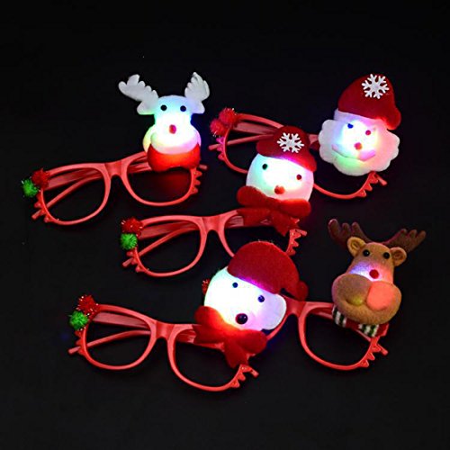 Amosfun 5 UNIDS Gafas Divertidas LED Navidad Vidrios Luminosos Fiesta Prop Regalo de Cumpleaños de Navidad para Niños Favores de Fiesta (Aleatorio)