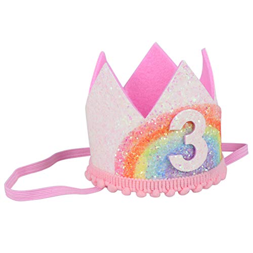 Amosfun Brillo Tres Tercer Cumpleaños Corona Tiara Sombrero Tercer Tercer Cumpleaños Fiesta Regalos para Bebés Niñas Niños Estilo 1