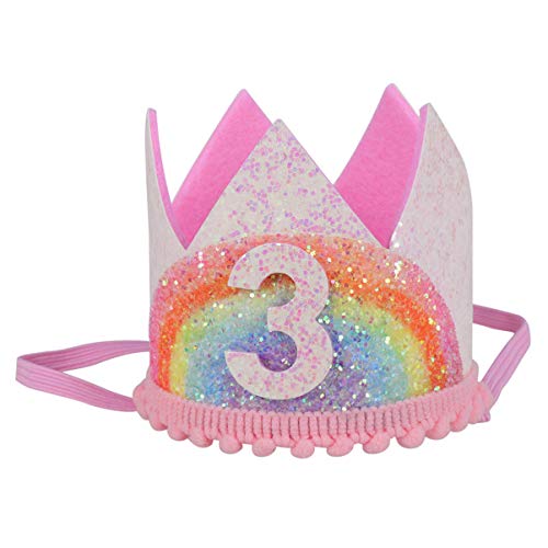 Amosfun Brillo Tres Tercer Cumpleaños Corona Tiara Sombrero Tercer Tercer Cumpleaños Fiesta Regalos para Bebés Niñas Niños Estilo 1