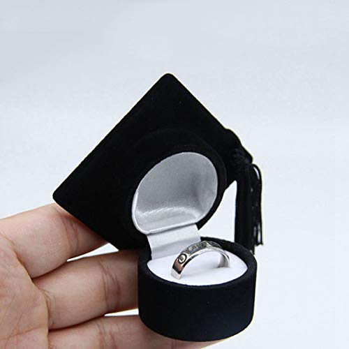 Amosfun Caja de anillo con forma de sombrero de doctor Casquillo de soltero Organizador Caja de almacenamiento de caja de joyería Titular de anillo para ceremonia de graduación (Negro)