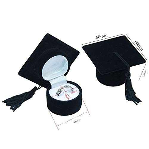 Amosfun Caja de anillo con forma de sombrero de doctor Casquillo de soltero Organizador Caja de almacenamiento de caja de joyería Titular de anillo para ceremonia de graduación (Negro)