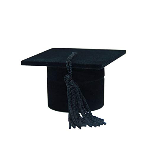 Amosfun Caja de anillo con forma de sombrero de doctor Casquillo de soltero Organizador Caja de almacenamiento de caja de joyería Titular de anillo para ceremonia de graduación (Negro)