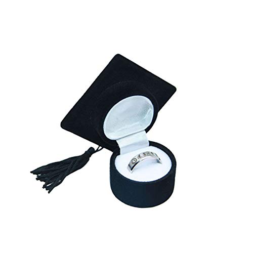 Amosfun Caja de anillo con forma de sombrero de doctor Casquillo de soltero Organizador Caja de almacenamiento de caja de joyería Titular de anillo para ceremonia de graduación (Negro)