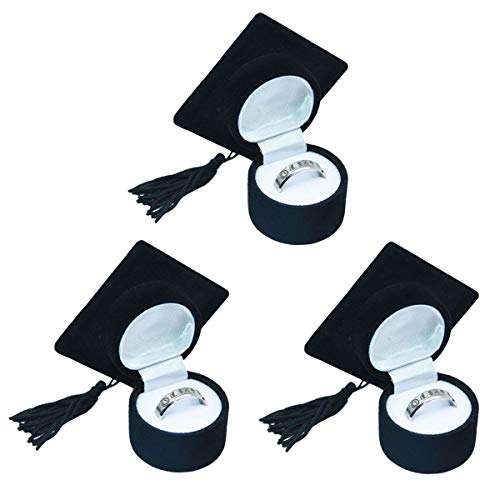 Amosfun Caja para Anillo con Forma de Birrete Sombrero Graduacion Caja de Joyería para Graduación Decoración de Fiesta de Graduación Negro