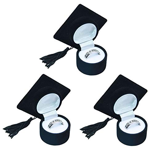 Amosfun Caja para Anillo con Forma de Birrete Sombrero Graduacion Caja de Joyería para Graduación Decoración de Fiesta de Graduación Negro
