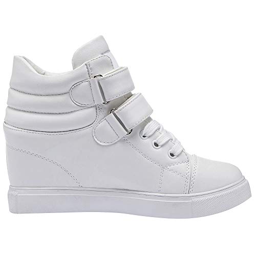 amropi Mujer Cuña Interior Tops Altos Gancho y Bucle Casual Zapatillas de Moda(Blanco,36.5 EU)