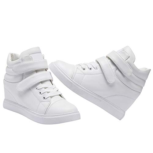 amropi Mujer Cuña Interior Tops Altos Gancho y Bucle Casual Zapatillas de Moda(Blanco,36.5 EU)