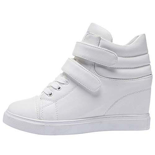 amropi Mujer Cuña Interior Tops Altos Gancho y Bucle Casual Zapatillas de Moda(Blanco,36.5 EU)