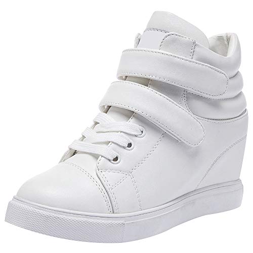 amropi Mujer Cuña Interior Tops Altos Gancho y Bucle Casual Zapatillas de Moda(Blanco,36.5 EU)