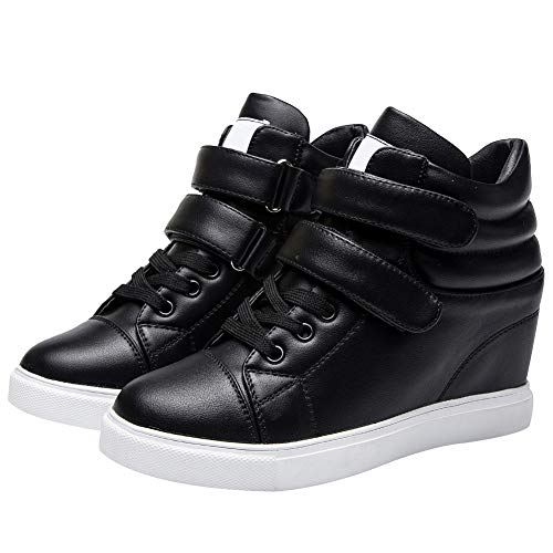 amropi Mujer Cuña Interior Tops Altos Gancho y Bucle Casual Zapatillas de Moda(Negro,37 EU)