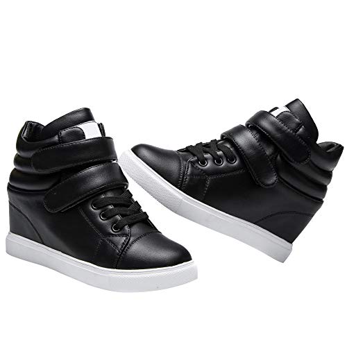 amropi Mujer Cuña Interior Tops Altos Gancho y Bucle Casual Zapatillas de Moda(Negro,37 EU)