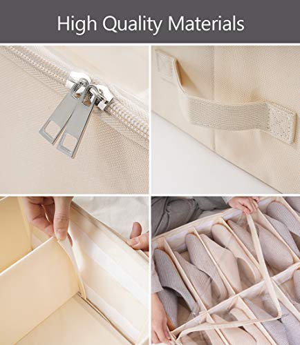 AMX Cesta para Zapatos Plegable de Gran tamaño Debajo de la Cama con Tapa de plástico Transparente, Beige