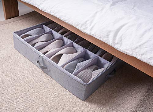 AMX Cesta para Zapatos Plegable de Gran tamaño Debajo de la Cama con Tapa de plástico Transparente, Beige