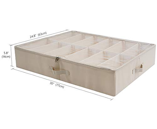 AMX Cesta para Zapatos Plegable de Gran tamaño Debajo de la Cama con Tapa de plástico Transparente, Beige AMX Cesta para Zapatos Plegable de Gran tamaño Debajo de la Cama con Tapa de plástico Transparente, Beige