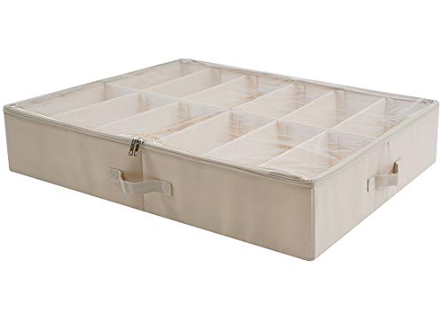 AMX Cesta para Zapatos Plegable de Gran tamaño Debajo de la Cama con Tapa de plástico Transparente, Beige AMX Cesta para Zapatos Plegable de Gran tamaño Debajo de la Cama con Tapa de plástico Transparente, Beige