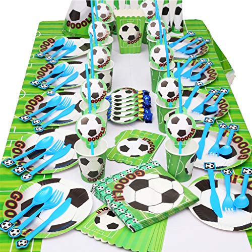 Amycute 134 pcs 20 Invitados Vajilla de Fútbol Temáticas vajilla de Cumpleaños de Niños Vajilla Jardín de fútbol Party Verde Futbol Fanática del Fútbol para Niños Niño Cumpleaños