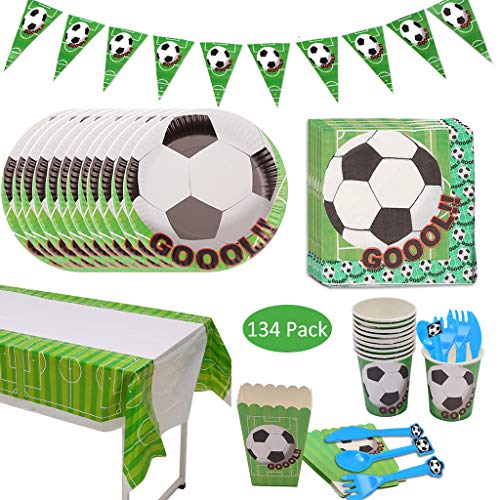 Amycute 134 pcs 20 Invitados Vajilla de Fútbol Temáticas vajilla de Cumpleaños de Niños Vajilla Jardín de fútbol Party Verde Futbol Fanática del Fútbol para Niños Niño Cumpleaños