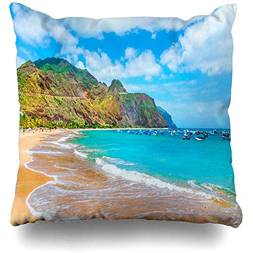 AmyNovelty Atlantic Blue Playa de Las Teresitas Tenerife Islas Canarias Vacaciones Naturaleza Verano Américas Llamativas Fundas de cojín para Deporte Gimnasio Atlético,45x45cm