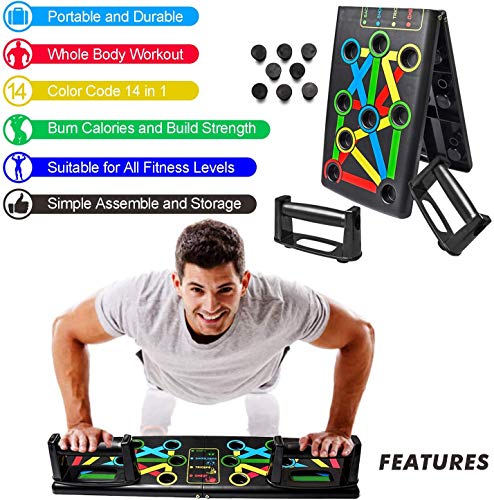 AMZ-BOX Tabla de ejercicios plegable 14 en 1, para entrenamiento en casa, multifuncional, portátil, para entrenamiento de fitness, musculación