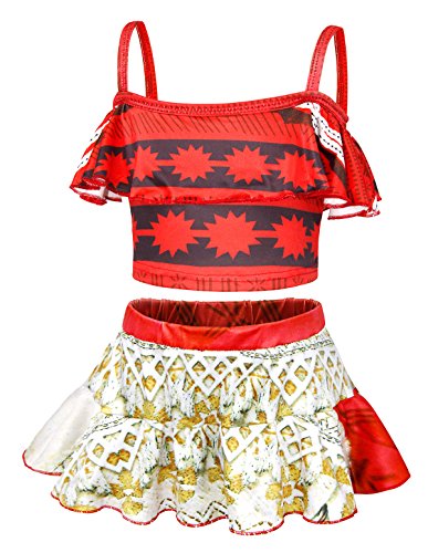 AmzBarley Moana Traje de Baño Bañador Niña Dos Piezas Conjuntos de Halter Top y Falda Corta Set Verano Playa Piscina Ropa de Natación Nadar Girls Swimwear Bathing Suit Rojo 13,7-8 Años