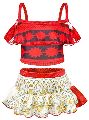 AmzBarley Moana Traje de Baño Bañador Niña Dos Piezas Conjuntos de Halter Top y Falda Corta Set Verano Playa Piscina Ropa de Natación Nadar Girls Swimwear Bathing Suit Rojo 13,7-8 Años