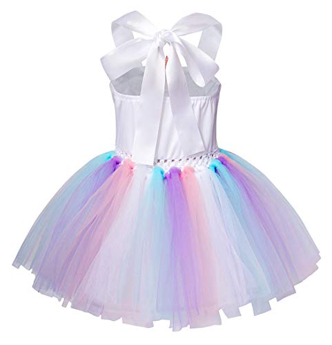 AmzBarley Unicornio Vestidos Princesa Niña Fiesta de Tul Tutu con Encaje de Flor sin Mangas,Disfraz Halloween Princesa con Argolla de Pelo Boda (10-12 Años, Blanco 6)