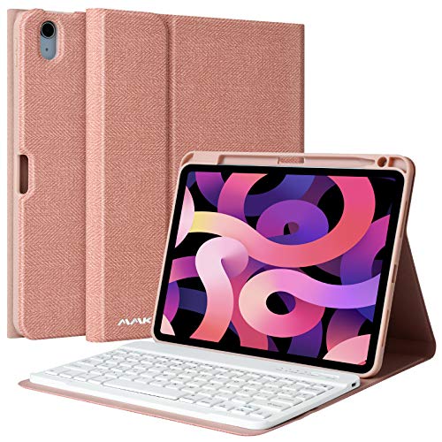 AMZCASE Funda con Teclado para iPad Air 10.9" 2020 (4.a generación), Cubierta con Portalápices con Teclado Desmontable Magnética Bluetooth Español(Incluye Ñ) para iPad 10,9 Pulgadas (Champán)