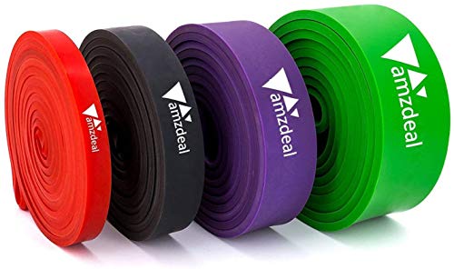 amzdeal - Bandas Elásticas de Fitness, 4pcs Bandas de Resistencia, Látex Natural, para Entrenamiento de Fuerza/Yoga/Pilates/Culturismo, con Bolsa de Almacenamiento, 4 Bandas(Rojo,Negro,Verde,Púrpura)