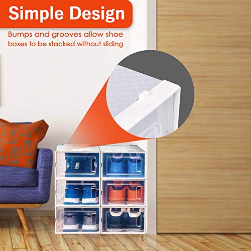 amzdeal Cajas de Zapatos Plásticas 6 Pcs - Organizador de Zapatos Transparente, Apilable y Impermeable, Caja de Almacenamiento Plegable, Ahorra Espacio, Zapateros para Hombres y Mujeres 33×23×14cm