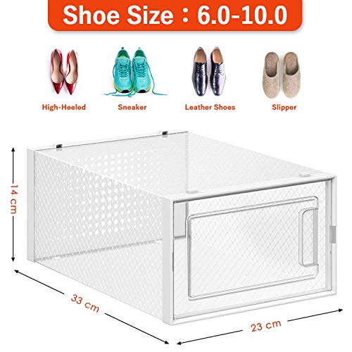 amzdeal Cajas de Zapatos Plásticas 6 Pcs - Organizador de Zapatos Transparente, Apilable y Impermeable, Caja de Almacenamiento Plegable, Ahorra Espacio, Zapateros para Hombres y Mujeres 33×23×14cm