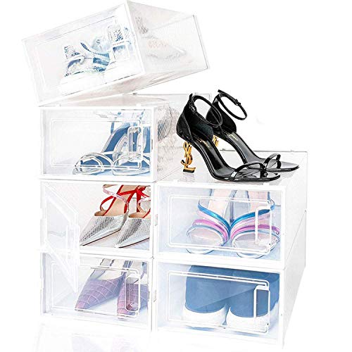 amzdeal Cajas de Zapatos Plásticas 6 Pcs - Organizador de Zapatos Transparente, Apilable y Impermeable, Caja de Almacenamiento Plegable, Ahorra Espacio, Zapateros para Hombres y Mujeres 33×23×14cm