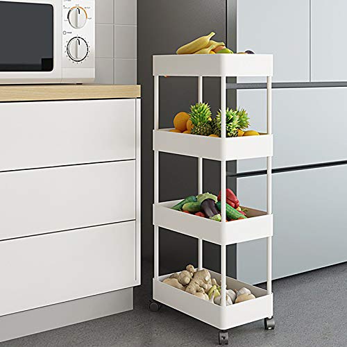 amzdeal Carro de Almacenamiento de 4 Niveles, Carro de 4 Estantes Estrecho, Estantería con Ruedas, Carro para Cocina, Baño y Oficina, 40 x 22 x 90 cm, El tamaño es de 40(L) x 22(A) x 90(A) cm, Blanco amzdeal Carro de Almacenamiento de 4 Niveles, Carro de 4 Estantes Estrecho, Estantería con Ruedas, Carro para Cocina, Baño y Oficina, 40 x 22 x 90 cm, El tamaño es de 40(L) x 22(A) x 90(A) cm, Blanco