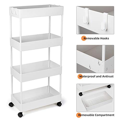 amzdeal Carro de Almacenamiento de 4 Niveles, Carro de 4 Estantes Estrecho, Estantería con Ruedas, Carro para Cocina, Baño y Oficina, 40 x 22 x 90 cm, El tamaño es de 40(L) x 22(A) x 90(A) cm, Blanco amzdeal Carro de Almacenamiento de 4 Niveles, Carro de 4 Estantes Estrecho, Estantería con Ruedas, Carro para Cocina, Baño y Oficina, 40 x 22 x 90 cm, El tamaño es de 40(L) x 22(A) x 90(A) cm, Blanco
