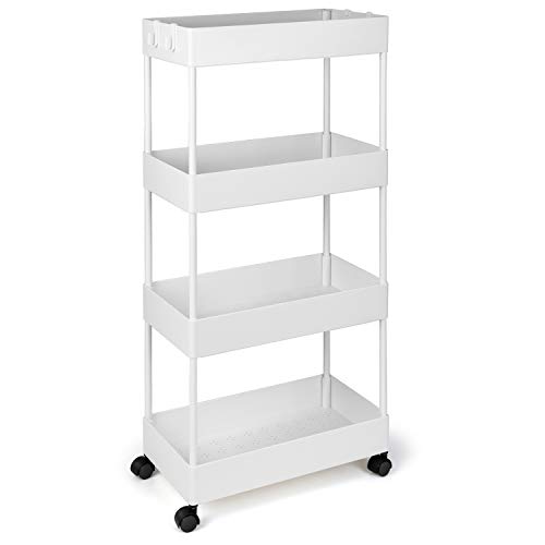 amzdeal Carro de Almacenamiento de 4 Niveles, Carro de 4 Estantes Estrecho, Estantería con Ruedas, Carro para Cocina, Baño y Oficina, 40 x 22 x 90 cm, El tamaño es de 40(L) x 22(A) x 90(A) cm, Blanco amzdeal Carro de Almacenamiento de 4 Niveles, Carro de 4 Estantes Estrecho, Estantería con Ruedas, Carro para Cocina, Baño y Oficina, 40 x 22 x 90 cm, El tamaño es de 40(L) x 22(A) x 90(A) cm, Blanco