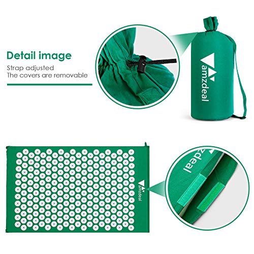 Amzdeal Esterilla Acupresion Kit con Almohda y Bolsa para Acupuntura y Moxibustión Yoga(color verde)