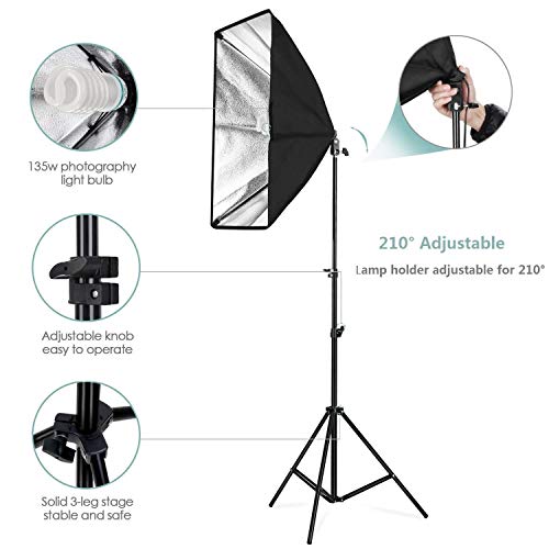 Amzdeal Softbox Focos Kit Iluminacion Fotografia con 2 Ventana de Luz 135W, 2 Softbox 50x70cm, 2 Tripodes Luz Continua para Estudio Fotográfico Profesional,Nuevo Amzdeal Softbox Focos Kit Iluminacion Fotografia con 2 Ventana de Luz 135W, 2 Softbox 50x70cm, 2 Tripodes Luz Continua para Estudio Fotográfico Profesional,Nuevo