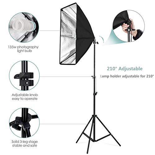 Amzdeal Softbox Focos Kit Iluminacion Fotografia con 2 Ventana de Luz 135W, 2 Softbox 50x70cm, 2 Tripodes Luz Continua para Estudio Fotográfico Profesional,Nuevo