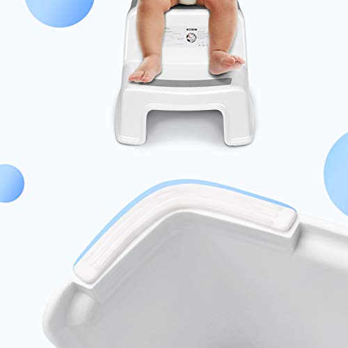 Amzdeal Taburete con doble escalón para niños, Taburetes en dos etapas para niños con revestimiento antideslizante, usar en la cama y baño, Blanco y Gris