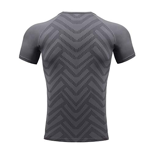 AMZSPORT Camisa de Compresión Deportiva para Hombre Camiseta de Manga Corta Camiseta de Secado Rápido Capa Base para Correr, Gris, L