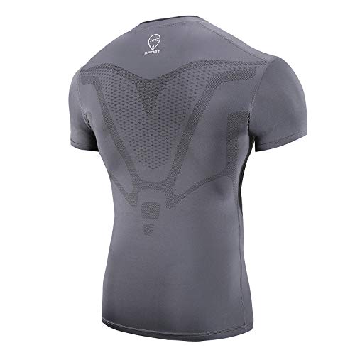 AMZSPORT Camisa de Compresión para Hombre Camiseta de Manga Corta Capa Base Seca y Fresca Fitness Top, Gris Oscuro XXL