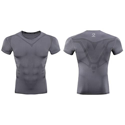 AMZSPORT Camisa de Compresión para Hombre Camiseta de Manga Corta Capa Base Seca y Fresca Fitness Top, Gris Oscuro XXL AMZSPORT Camisa de Compresión para Hombre Camiseta de Manga Corta Capa Base Seca y Fresca Fitness Top, Gris Oscuro XXL