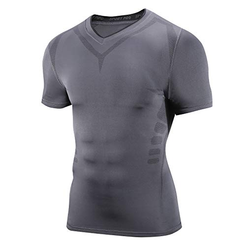 AMZSPORT Camisa de Compresión para Hombre Camiseta de Manga Corta Capa Base Seca y Fresca Fitness Top, Gris Oscuro XXL AMZSPORT Camisa de Compresión para Hombre Camiseta de Manga Corta Capa Base Seca y Fresca Fitness Top, Gris Oscuro XXL