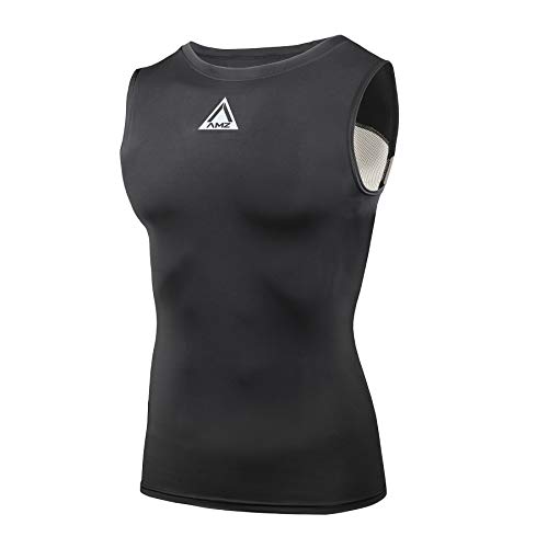 AMZSPORT Camiseta sin Mangas de Compresión de Enfriamiento para Hombre Chaleco Running Deporte, Negro, M